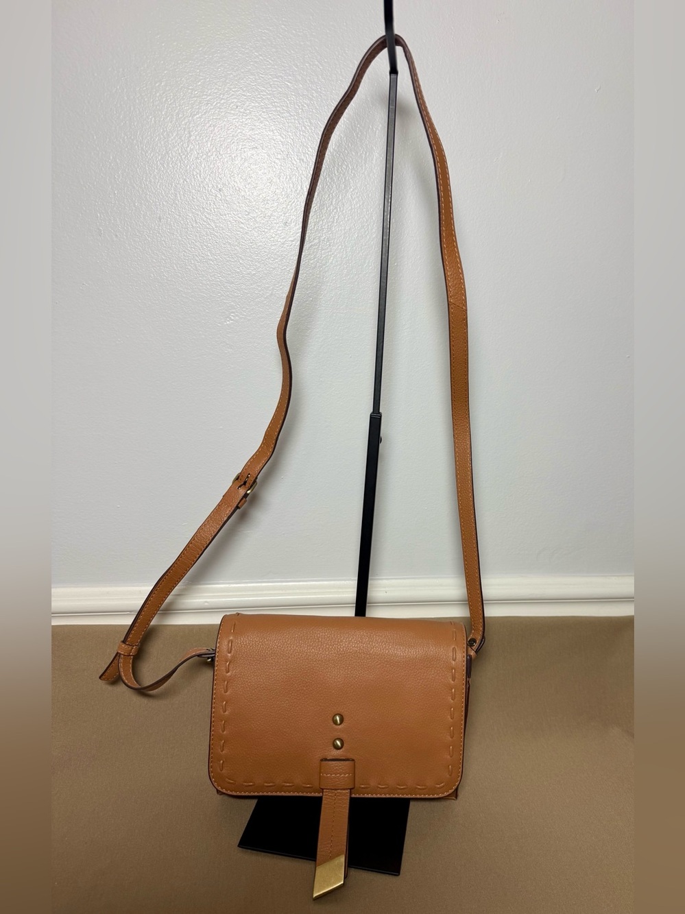 LODIS Leather Front Flap Danica Crossbody Bag - Tan - Picture 3 of 9